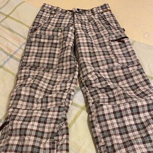 Burton Plaid Ski Cargo Pants - Brown and White, no signs of wear